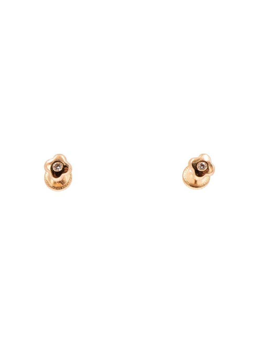 14K Yellow Gold Flower Moissanite Screw Back Stud Earrings Child Petite